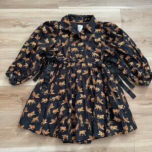 Anthropologie Maeve Tigers V-Neck Poplin Mini Dress S